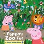 "Peppa Pig. Peppa's Zoo Fun. A Magic Wheel Book." Bunte Illustration mit Tieren und Peppa Pig in einem Dschungel-Setting.