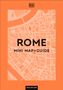 "ROME MINI MAP+GUIDE" und "FOLD-OUT MAP" auf orangefarbenem Hintergrund mit Stadtplan-Muster und einem Logo oben.