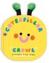 Text: "Caterpillar Crawl: A Tummy Time Story." Illustration eines freundlichen gelben Gesichts mit grünen Fühlern., Buch