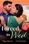 "Forced to Wed" und „2 Books in One“. Ein Paar in inniger Umarmung vor exotischer Architektur., Buch