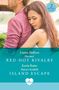 "2 Books in One" - Zwei Titel: "Doctors' Red-Hot Rivalry" von Luana DaRosa und "Nurse’s Scottish Island Escape" von Karin Baine. Ein Paar, er in rosa Hemd, im Hintergrund Natur., Buch