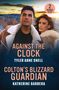 Titel: "Against the Clock" und "Colton's Blizzard Guardian". Zwei Menschen in Winterkleidung im Hintergrund einer Schneelandschaft.