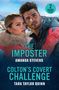 "THE IMPOSTER" von Amanda Stevens und "COLTON'S COVERT CHALLENGE" von Tara Taylor Quinn, zwei Bücher in einem. Ein Mann und eine Frau im Winter., Buch
