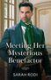 "Meeting Her Mysterious Benefactor" von Sarah Rodi. Ein Mann im Anzug mit grünem Schal, eleganter Hintergrund.