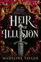 "Heir of Illusion" steht über einem Schwert mit rotem Edelstein, umgeben von goldenen Mustern und roten Blättern., Buch