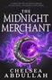 "The Midnight Merchant" von Chelsea Abdullah. Ein dekorativer silberner Halbmond vor lila Rauch.