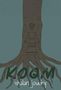 Text: "Koqm" und "shalan joudry". Eine abstrakte Illustration eines Baumes, der in Form einer Figur gestaltet ist.