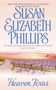 Oben: "NEW YORK TIMES BESTSELLING AUTHOR OF BREATHING ROOM". Susan Elizabeth Phillips. Unten: "Heaven, Texas". Illustration: Ein Lavendelfeld bei Sonnenuntergang.