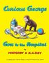 „Curious George Goes to the Hospital“ von Margret & H.A. Rey. Affe, Stethoskop, Medizinflasche, gelber Hintergrund.