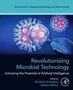 "Revolutionizing Microbial Technology", KI Potenziale, Virenbild, Mikrobe und Hand mit Pipette, blau-lila Farbschema., Buch