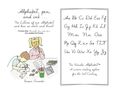 Links: „Alphabet, pen, and ink…“. Rechts: „The Vimala Alphabet™“. Kinder zeichnen am Tisch.