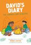"David's Diary: The Summer Camp Disaster" oben in kräftiger Schrift. Zwei Kinder rösten Marshmallows am Lagerfeuer., Buch