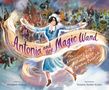 "Antonia and Her Magic Wand" steht prominent. Im Hintergrund leitet eine Frau ein Orchester, umgeben von lebhaften Farben.