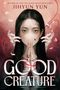 "Jihyun Yun. Good Creature." Eine Frau mit abgedecktem Gesicht und Fliegen, Hände mit roten Fäden umschlungen.