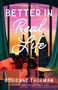 "Forever's More Than Just Fantasy. Better in Real Life. Adrienne Thurman. Zwei Menschen sitzen auf einem Sofa vor einer Stadtsilhouette.", Buch