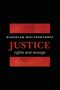 "Nicholas Wolterstorff. Justice: rights and wrongs." Schwarzer Hintergrund, mittlerer roter Streifen.