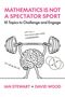 Titel in Pink: "MATHEMATICS IS NOT A SPECTATOR SPORT". Illustration: Ein Gehirn hebt eine Hantel, umgeben von mathematischen Formeln.