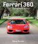 „Ferrari 360 - The Complete Story“ von Steve Rendle. Ein roter Ferrari auf einer Allee gesäumt von Bäumen., Buch