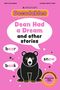 „Dean Had a Dream and other stories.“ Ein Comic-Stil-Bär auf rosa Hintergrund mit Sprechblasen: „bear“, „book“, „snow“., Buch