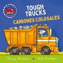 „TOUGH TRUCKS“, „CAMIONES COLOSALES“. Ein Zeichentricklastwagen mit einem Tier als Fahrer auf blauem Hintergrund., Buch