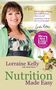 „Fed up with confusing information about what you eat? I guarantee we'll set the record straight!“ – Lorraine Kelly. Ein Buchcover zeigt eine lächelnde Frau.