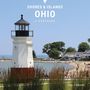 Text: "SHORES & ISLANDS OHIO A KEEPSAKE". Ein Leuchtturm vor Strand und Häusern an einem sonnigen Tag.