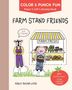 "Farm Stand Friends", Comic-Stil: Tiere verkaufen Obst und Gemüse vor einem Stand mit "Farm Fresh" Schild., Buch