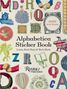 "Alphabetica Sticker Book" - Einband mit nostalgischen Buchstaben, Symbolen, und "1000 Stickers"-Text in einem kunstvollen Kreis., Buch
