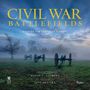 "Civil War Battlefields", Nebelige Landschaft mit alten Kanonen, Bäume im Hintergrund. Texte: "Walking the Trails of History", "David T. Gilbert".