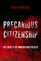Oben: Mary Romero. Groß: Precarious Citizenship. Unten: The Cruelty of Immigration Policies. Roter Rauch als Hintergrund.