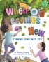 "When Old Becomes New: Turning Junk into Joy." Zwei Kinder und eine Katze im Baum, bunte Buchstaben, Blätter um sie herum.
