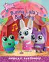 Text: "Bunny Lala's Big Song." Illustration von drei niedlichen, bunten Figuren vor einer Bühne.