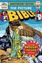"THE PICTURE BIBLE" in großer Schrift, ein Mann vor einer Arche, Textblase: "GOD WILL SAVE US", bunte Comic-Illustration., Buch