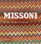 „MISSONI Iconic Italian Fashion“ auf buntem Zickzack-Hintergrund., Buch