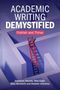 "ACADEMIC WRITING DEMYSTIFIED: Publish and Thrive" stehen in der Mitte, eine rote Leiter ragt aus einem Labyrinth empor.
