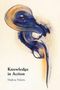 "Knowledge in Action, Markos Valaris." Abstrakte Malerei in Blau- und Goldtönen, geschwungene Pinselstriche.