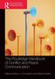 Titel: "The Routledge Handbook of Conflict and Peace Communication". Bunte Megafone ragen in die Luft auf gelbem Hintergrund., Buch