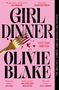 "GIRL DINNER" in großen pinken Buchstaben auf Türkis. Goldene Gabel und rote Spritzer als Dekoration., Buch