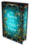"The Raven at the Ash Door" von K.A. Linde. Türkises Cover mit goldenen, verschnörkelten Vögeln und Mustern.