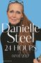 Text: "Danielle Steel, 24 HOURS, 07/01/2027." Eine Frau mit langen Haaren, Brille auf dem Kopf, lächelt vor blauem Hintergrund.