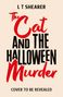 Text: "L T Shearer, The Cat and the Halloween Murder, Cover to be revealed." Beige Hintergrund, rot-schwarzer Text.