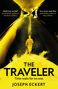 Text: "COVER TO BE REVEALED", "Joseph Eckert", "The Traveler". Ein roter Hintergrund mit kleinem Logo unten.