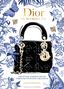 „Dior in 50 Objects“. Illustration: Tasche umgeben von Blumen, Schmetterling und Biene., Buch