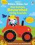 "Schere, Kleber, los! Den bunten Bauernhof fertig basteln." Illustration: Eine Kuh fährt Traktor; bunte, kindliche Gestaltung., Buch