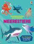 "Zusammenstecken und Entdecken MEERESTIERE" und "fünf 3D-Modelle und viel Wissen zu jedem Tier." Eine bunte Illustration von Meerestieren., Buch