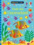 Text: "Finde den Unterschied", "Usborne minis". Illustration mit bunten Fischen, Seepflanzen, einem Krebs und einem Seepferdchen., Buch
