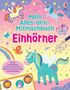 Text: Mein Alles-drin-Mitmachbuch Einhörner. Rätsel, Ausmalseiten, Sticker, 3D-Einhörner, Einhorn-Schablone, Puzzle. Bunte Einhörner, Regenbogen, Schloss., Buch