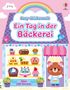 Text: "Cosy-Stickerwelt, Ein Tag in der Bäckerei, über 150 Sticker." 

Illustration: Fröhliche Bäckereiszene mit Tierfiguren und verzierten Süßigkeiten., Buch