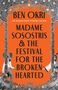 "Ben Okri. Madame Sosostris & The Festival for the Broken-Hearted." Orange Hintergrund, dekorative schwarz-weiße Muster.