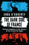 Text: "Enda O'Doherty, The Dark Side of France, Thirteen Chapters in the History of the French Far Right." 

Oben: Blauer Mann mit erhobenem Arm. 
Unten: Drei Personen in Rot.